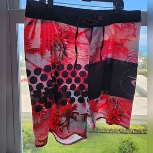 Rip Curl Red and Black Tropical Dot Swim Board Shorts
